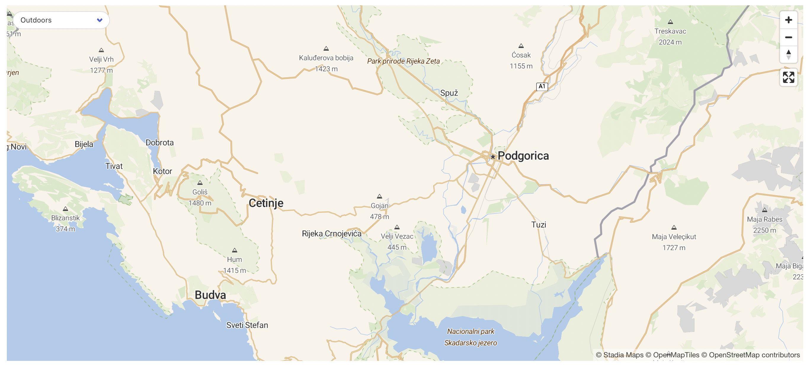 Map of Podgorica, Montenegro
